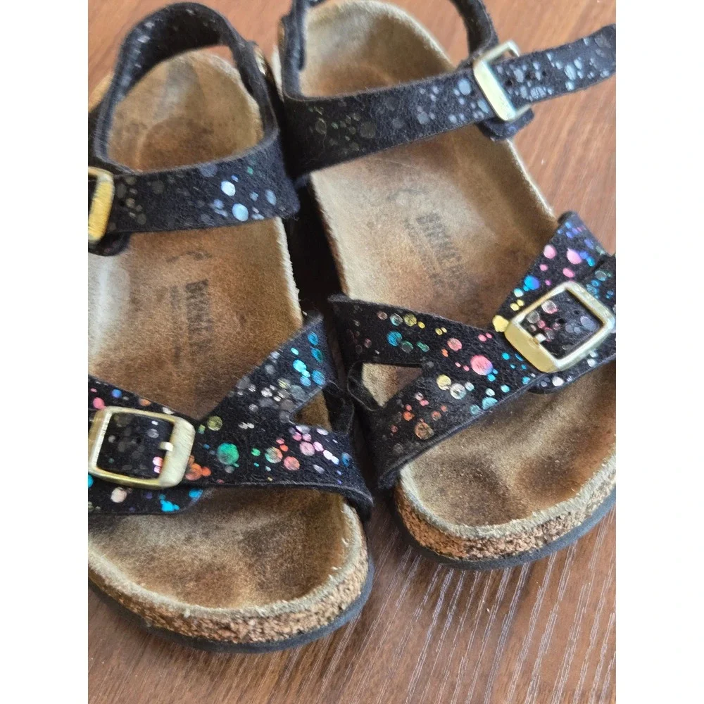 Birkenstock Rio Kids Sandals Black Glitter Dot Multi Color Suede eu29/11.5c